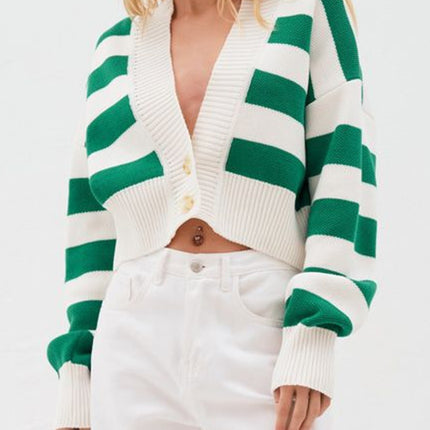 Striped Button Down Drop Shoulder Cardigan