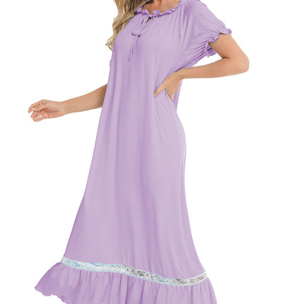 Lace Detail Short Sleeve Lounge Dress