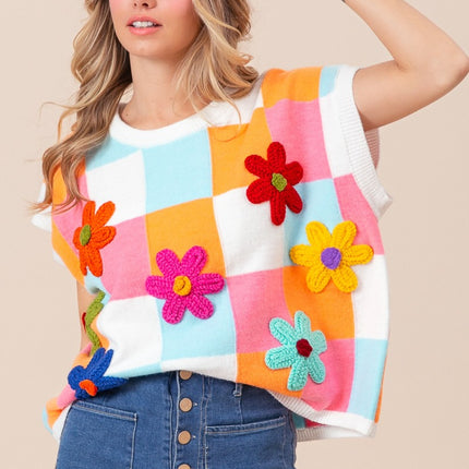 BiBi Flower Patch Checkered Sweater Vest