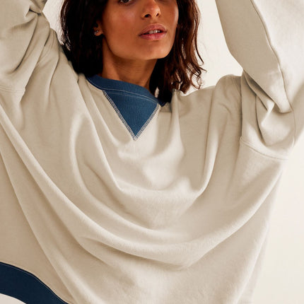 Contrast Trim Round Neck Long Sleeve Sweatshirt