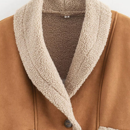 Fuzzy Collared Neck Long Sleeve Jacket