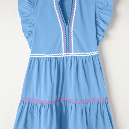 Ruffled Notched Cap Sleeve Mini Dress