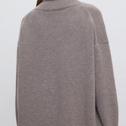 Ribbed Detail Turtleneck Dropped Shoulder Sweater