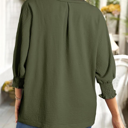 Johnny Collar Three-Quarter Sleeve Blouse