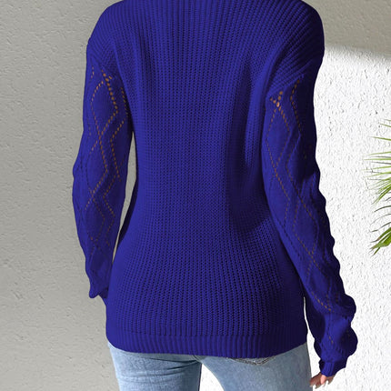 Openwork V-Neck Long Sleeve Sweater