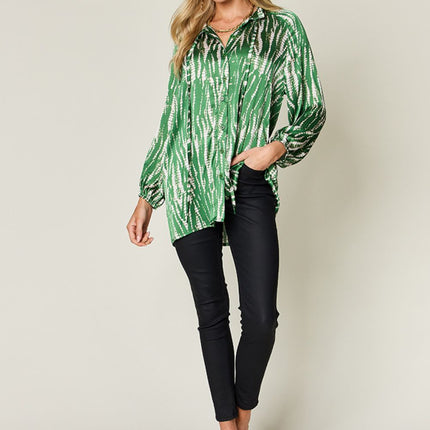 Double Take Full Size Printed Button Up Long Sleeve Shirt - Vickie Lynn's