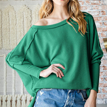 Reborn J Exposed Seam Lantern Sleeve Top