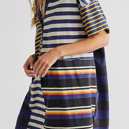 Exposed Seam Striped Half Sleeve Mini Dress