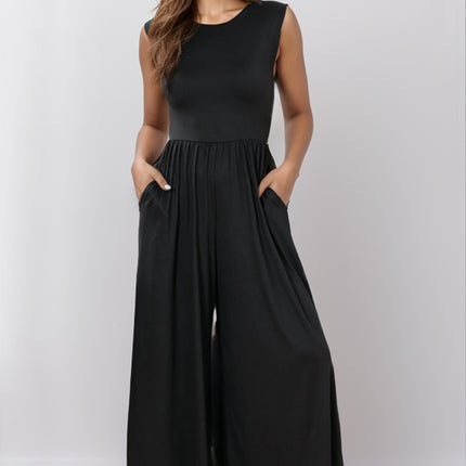 Round Neck Sleeveless Jumpsuit with Pockets