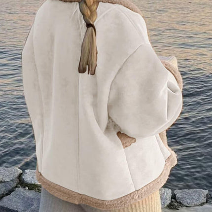 Fuzzy Collared Neck Long Sleeve Jacket