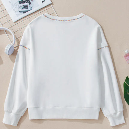 Rainbow Trim Round Neck Long Sleeve Sweatshirt