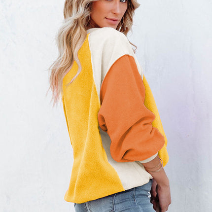 Color Block Round Neck Long Sleeve Sweatshirt