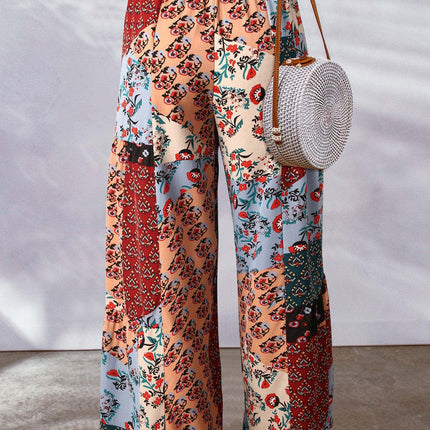 Full Size Drawstring Printed Wide Leg Pants