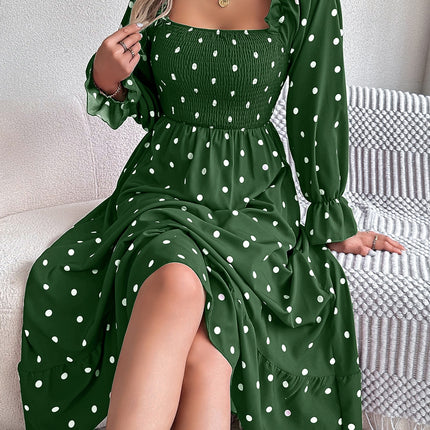 Polka Dot Flounce Sleeve Midi Dress