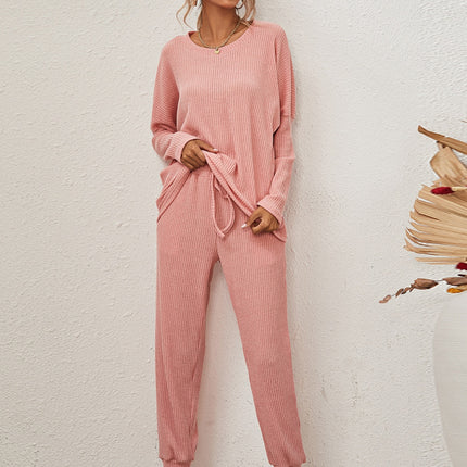 Round Neck Dropped Shoulder Top and Joggers Lounge Set