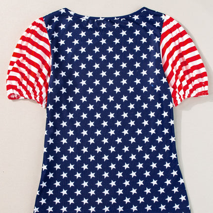 Stars and Stripes Round Neck Short Sleeve Top