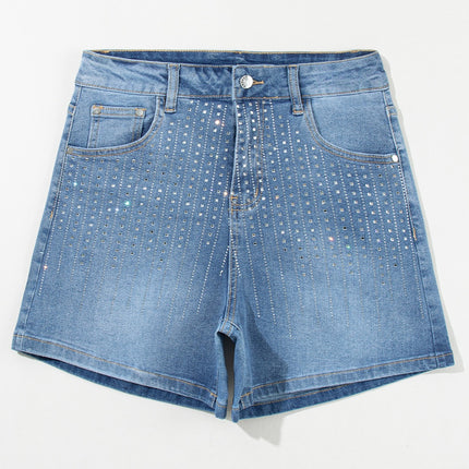 Rhinestone High Waist Denim Shorts