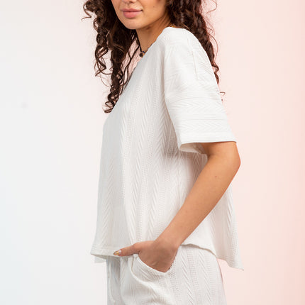 Textured Round Neck Top and Shorts Set