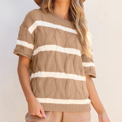 Striped Round Neck Short Sleeve Sweater