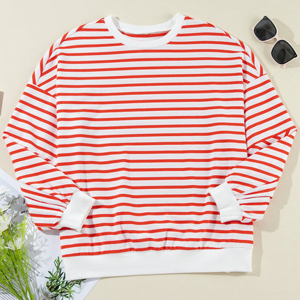 Striped Dropped Shoulder Long Sleeve Sweatshirt - Vickie Lynn's