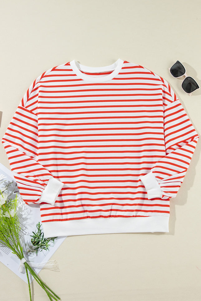 Striped Dropped Shoulder Long Sleeve Sweatshirt - Vickie Lynn's