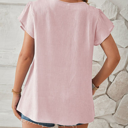 Ruched V-Neck Flounce Sleeve Blouse