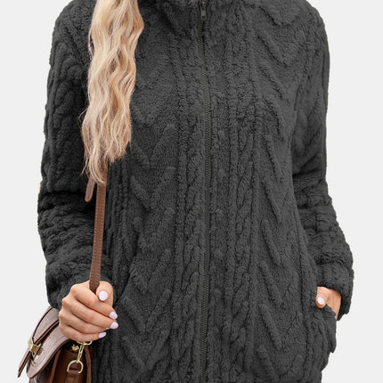 Fuzzy Zip Up Long Sleeve Jacket