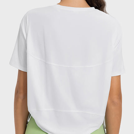 Drawstring Round Neck Short Sleeve Active T-Shirt