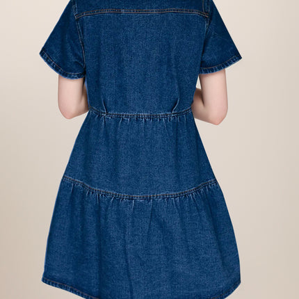 Button Up Short Sleeve Denim Dress