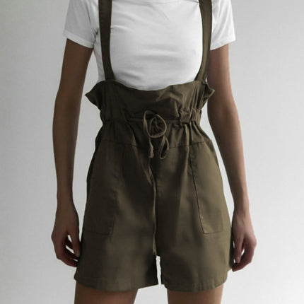 Drawstring Wide Strap Overalls with Pockets