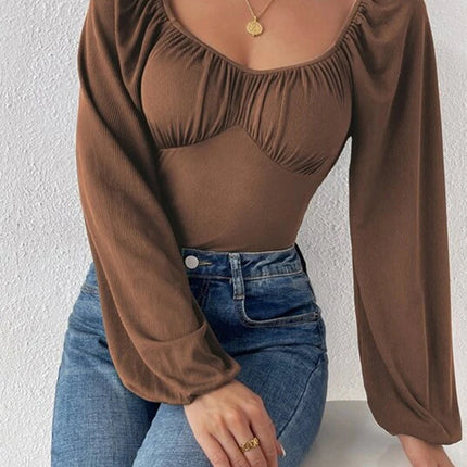 Ruched Balloon Sleeve Bodysuit