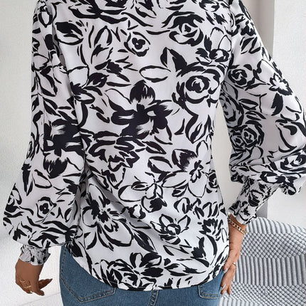 Printed Collared Neck Lantern Sleeve Shirt