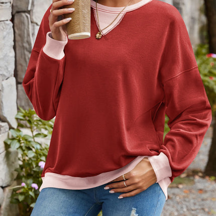Lovelet Contrast Round Neck Long Sleeve Sweatshirt