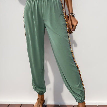 Weave Band Patchwork Elastic Waist Joggers