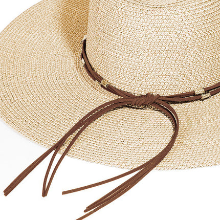 Fame Rope Strap Wide Brim Weave Hat