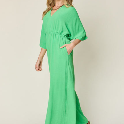 Double Take Full Size Half Sleeve Wide Leg Jumpsuit