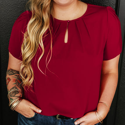 Plus Size Round Neck Short Sleeve Blouse