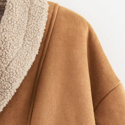 Fuzzy Collared Neck Long Sleeve Jacket