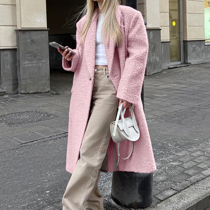 French Style Woolen Thick Lapel Coat Mid-length Coat