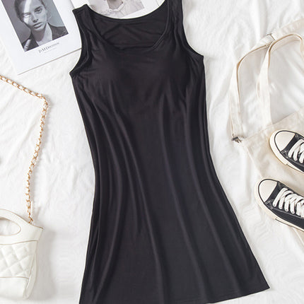 Round Neck Wide Strap Mini Tank Dress with Bra