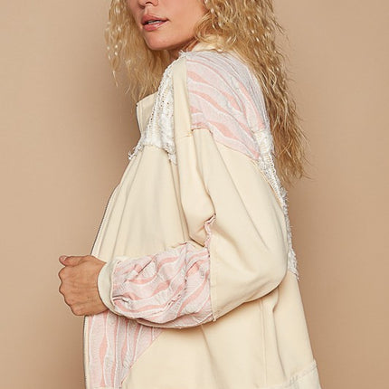 POL Applique Patchwork Zip Up Jacket