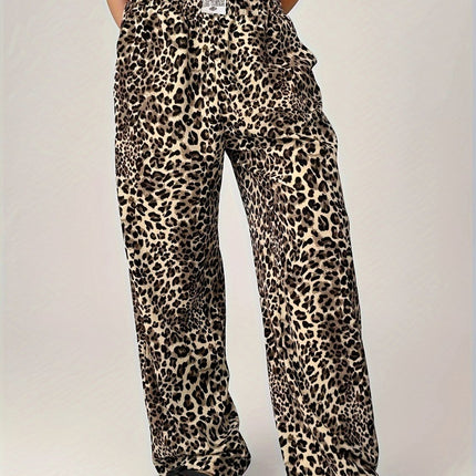 Leopard Wide Leg Pants with Pockets