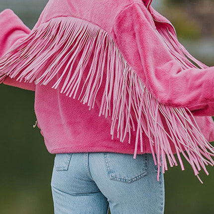 Fringed Zip Up Fleece Jacket