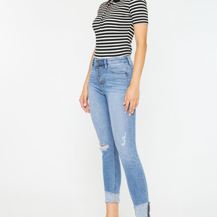 Kancan Distressed Cat's Whiskers Button Fly Jeans