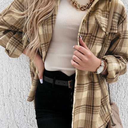 Plaid Button Up Long Sleeve Hooded Jacket