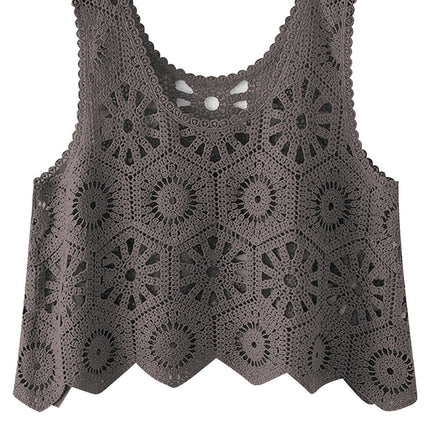 Openwork Round Neck Knit Vest