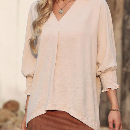 Johnny Collar Three-Quarter Sleeve Blouse