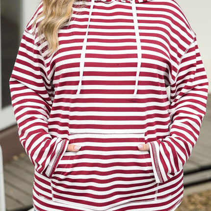 Plus Size Drawstring Striped Dropped Shoulder Hoodie