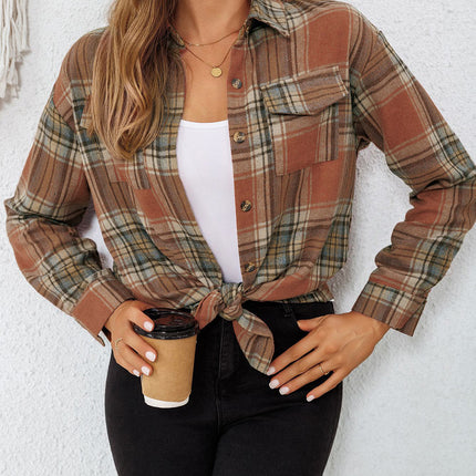 Plaid Collared Neck Button Up Long Sleeve Shirt