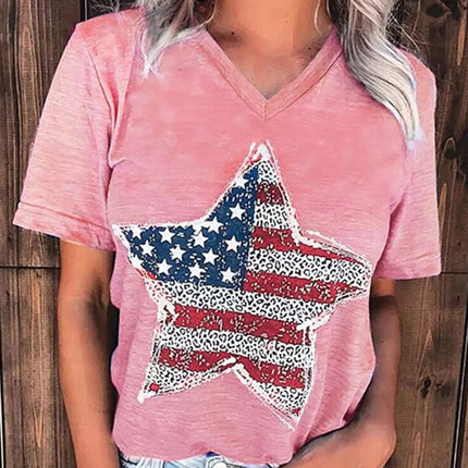 US Flag Graphic V-Neck Short Sleeve T-Shirt